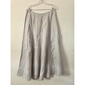J JILL Elegant Linen Blend Gray Metallic Pleated Ankle Skirt 8 Holiday Modest